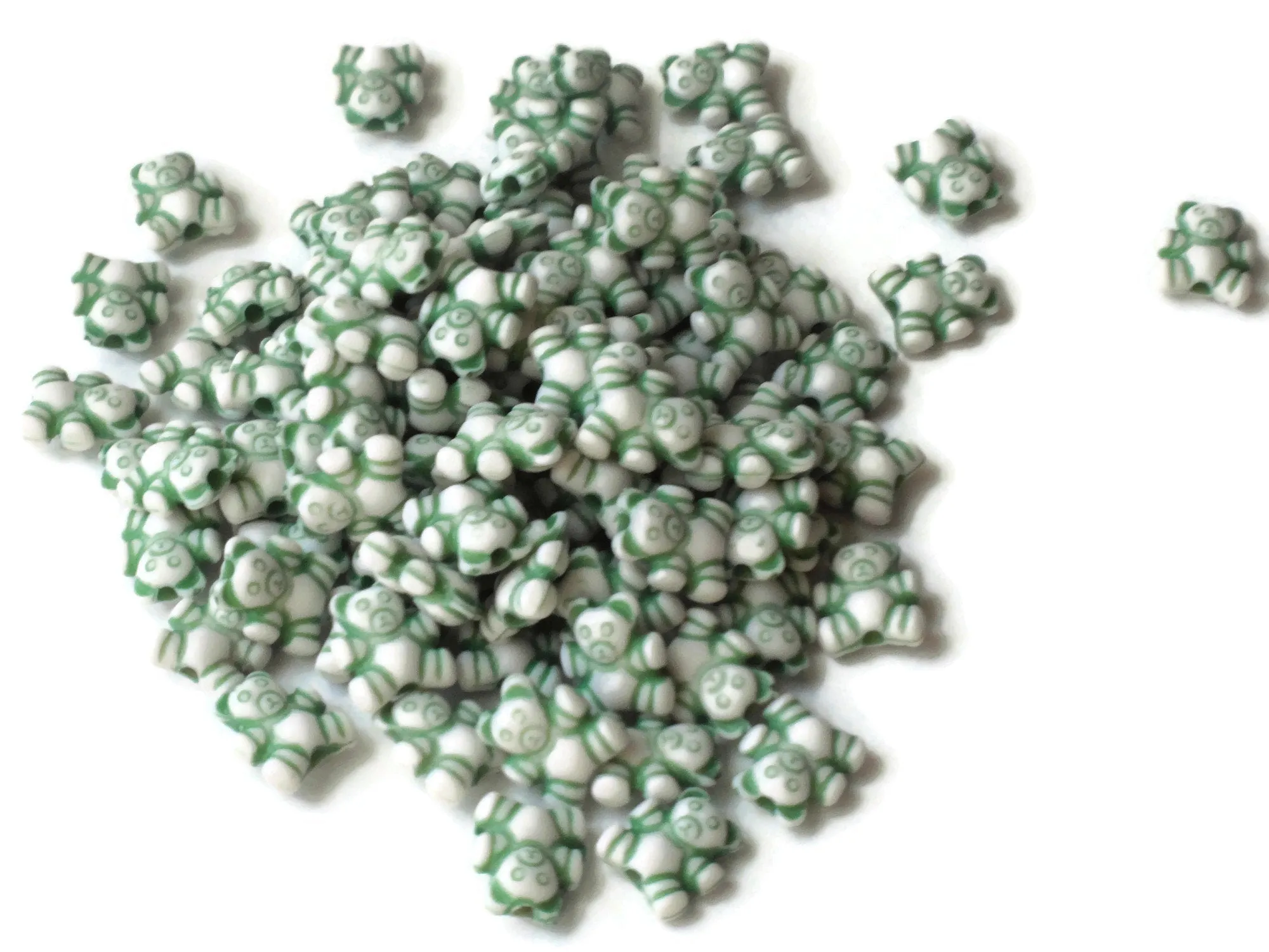 100 9mm Green Teddy Bear Beads Plastic Miniature Animal Kawaii Beads Small Cute Acrylic Toy Beads