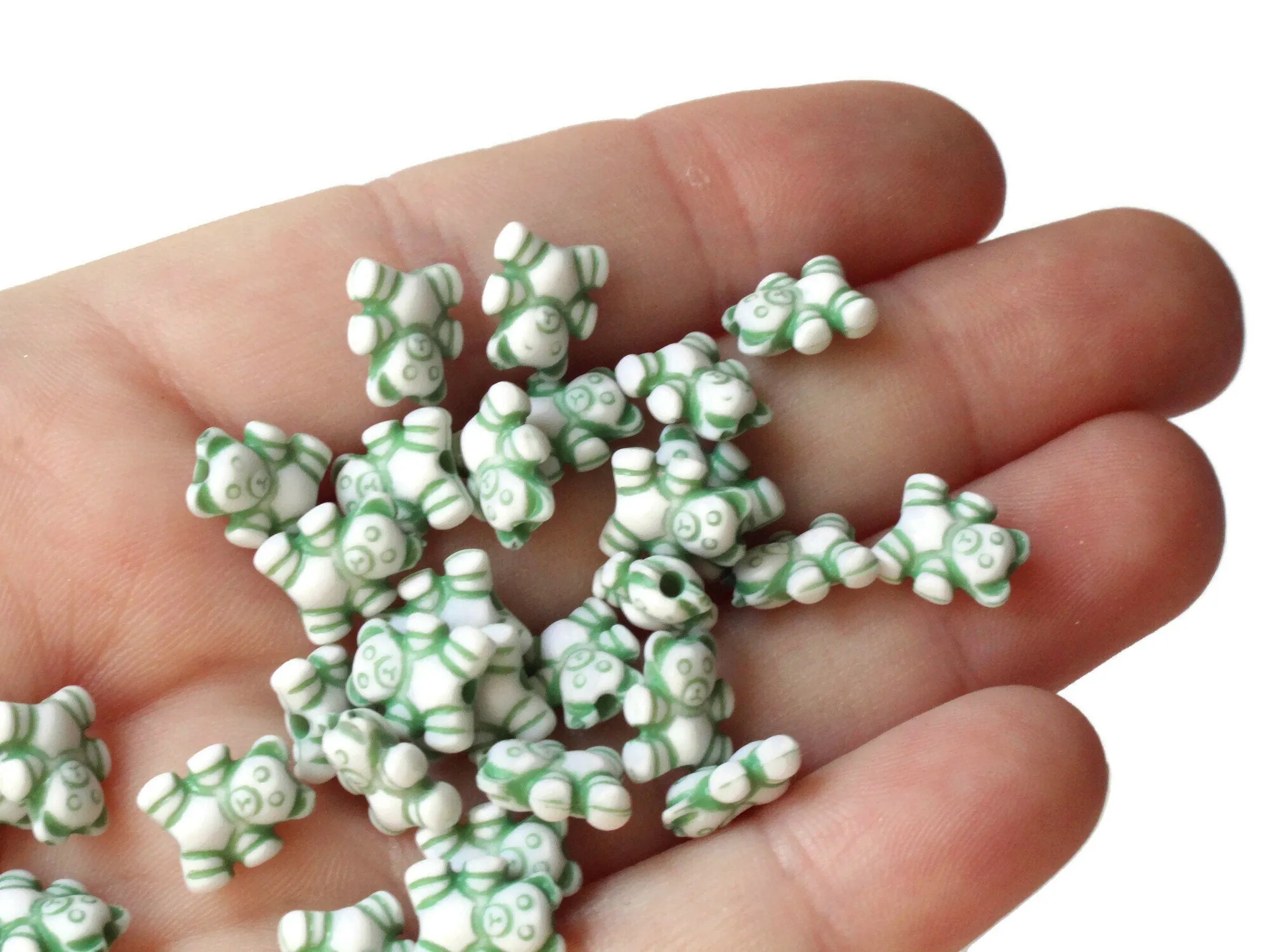 100 9mm Green Teddy Bear Beads Plastic Miniature Animal Kawaii Beads Small Cute Acrylic Toy Beads