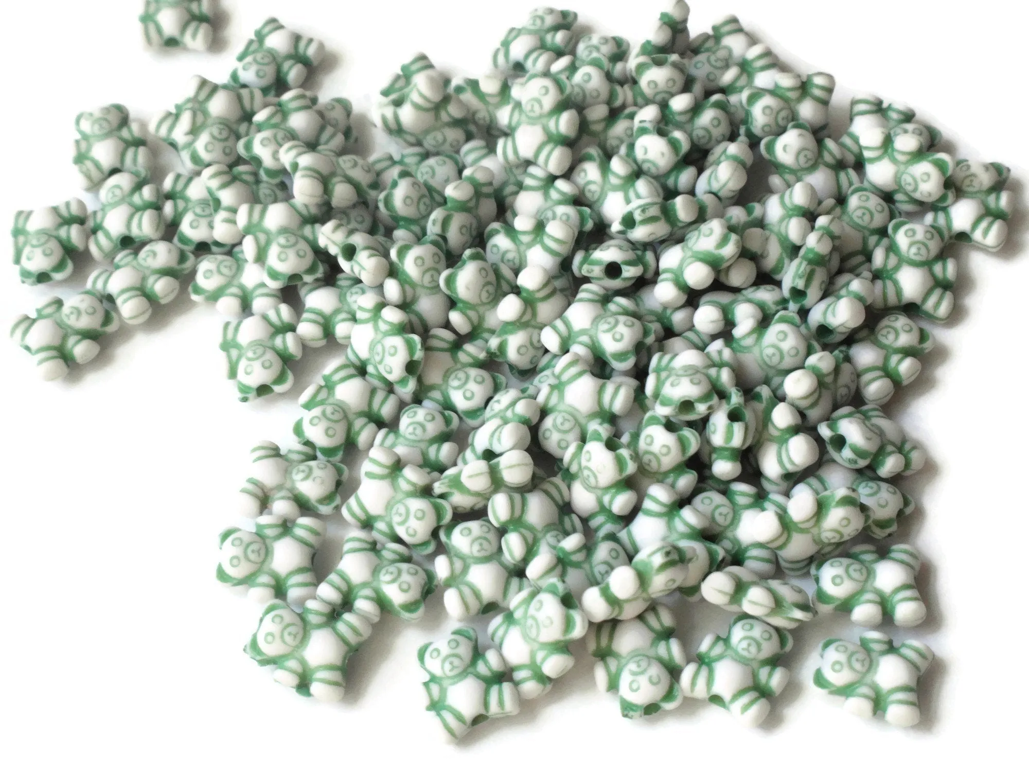 100 9mm Green Teddy Bear Beads Plastic Miniature Animal Kawaii Beads Small Cute Acrylic Toy Beads