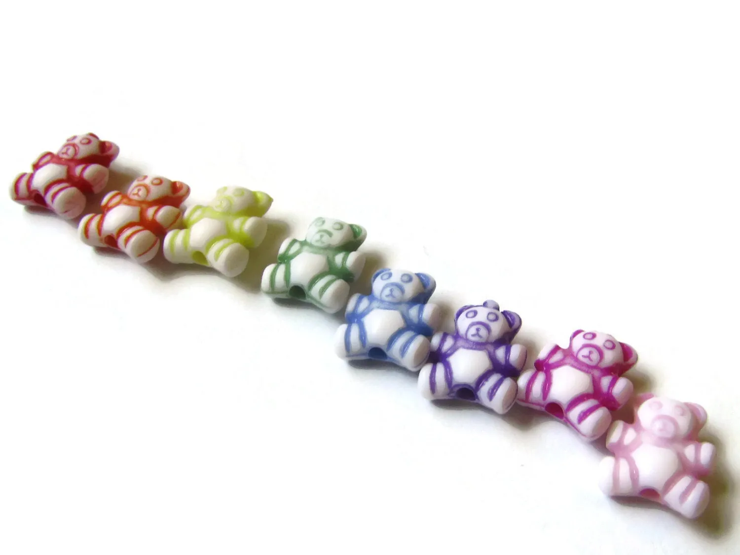 100 9mm Mixed Color Rainbow Teddy Bear Beads Plastic Animal Beads Kawaii Beads Small Cute Toy Beads