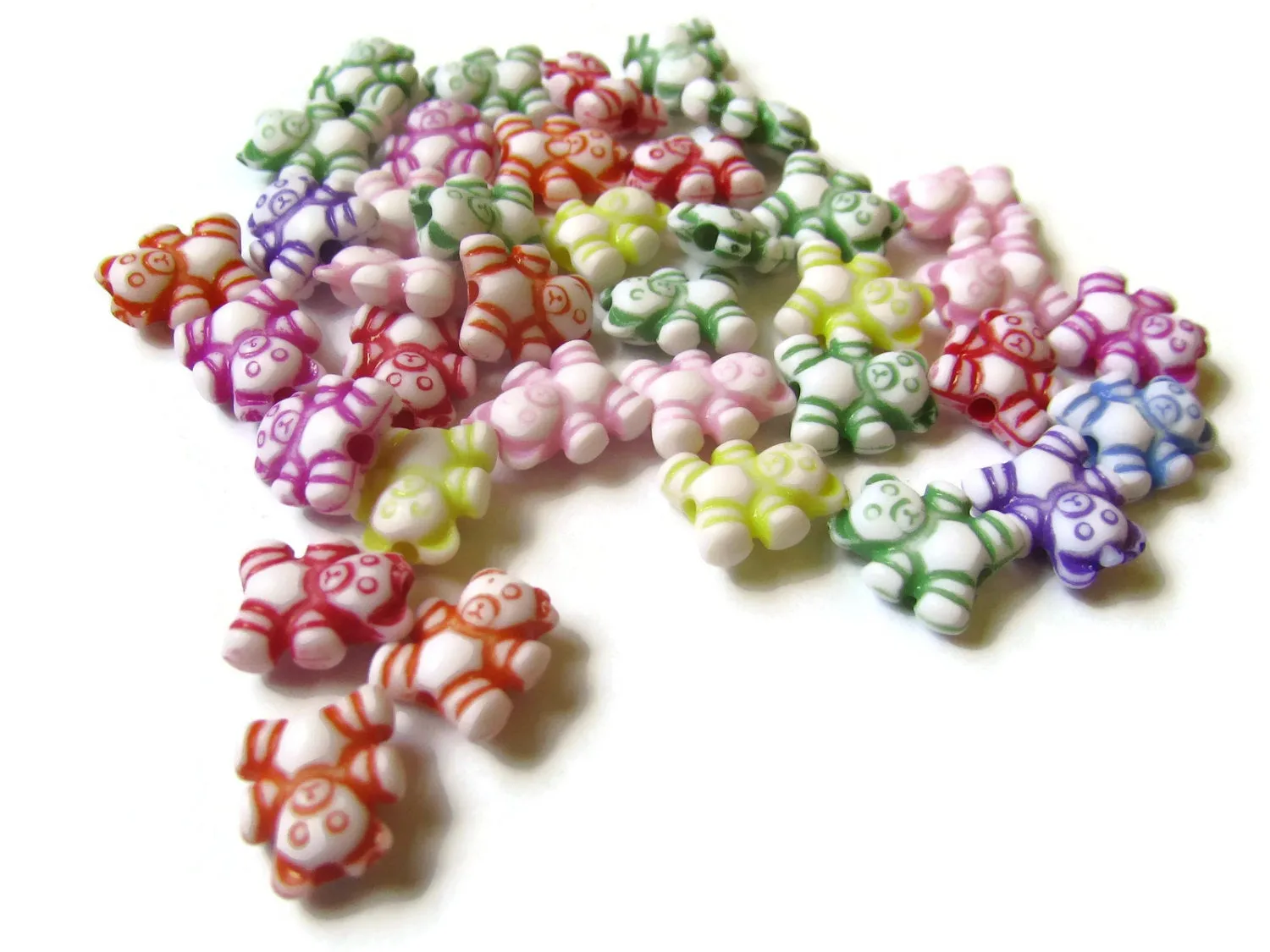 100 9mm Mixed Color Rainbow Teddy Bear Beads Plastic Animal Beads Kawaii Beads Small Cute Toy Beads