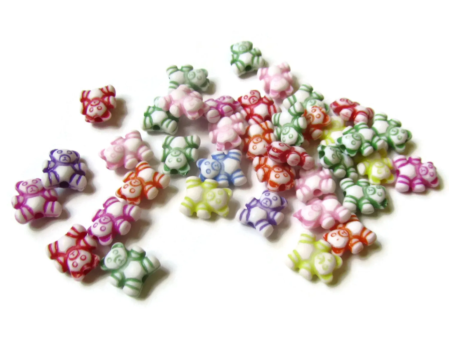 100 9mm Mixed Color Rainbow Teddy Bear Beads Plastic Animal Beads Kawaii Beads Small Cute Toy Beads