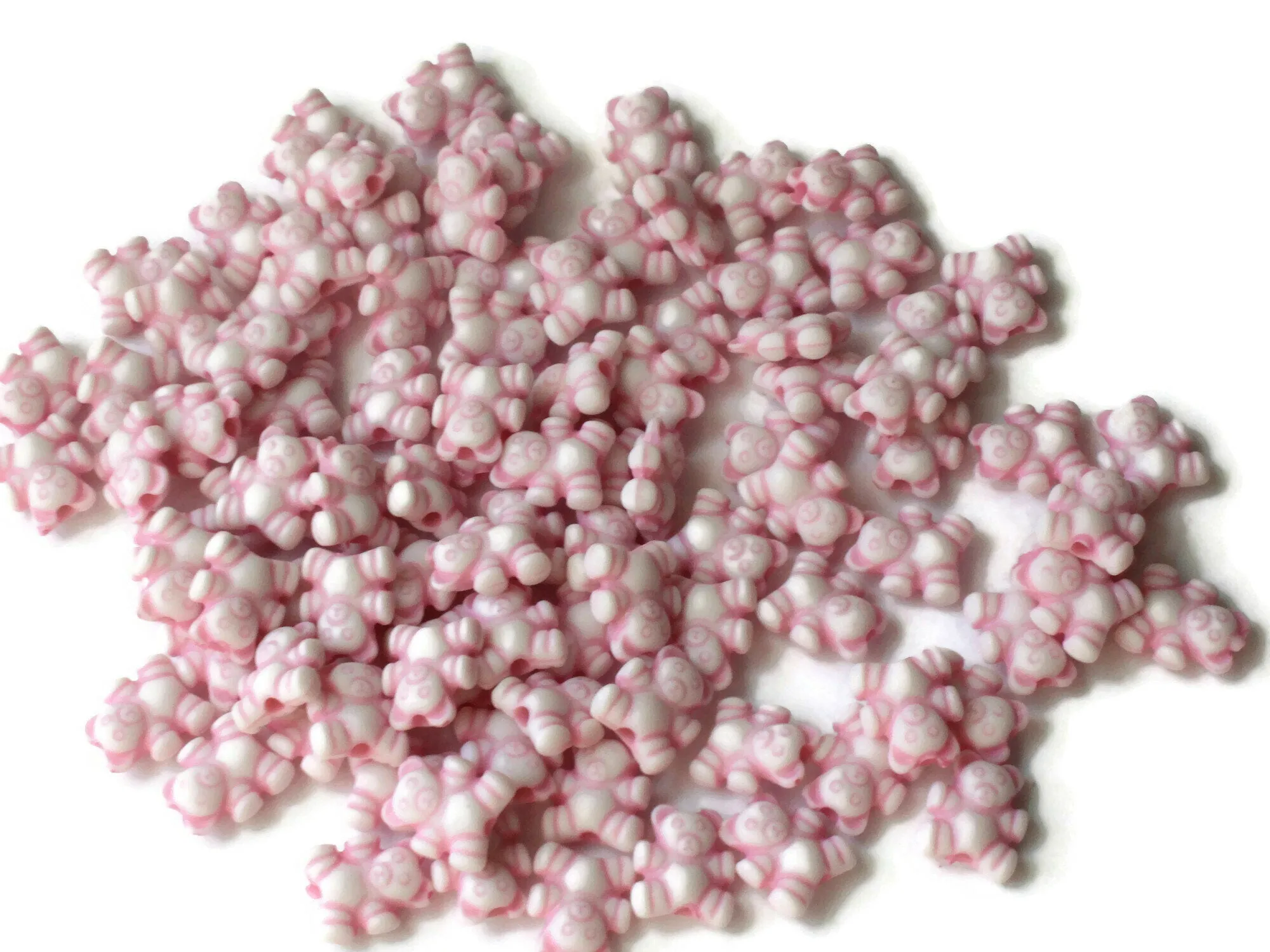 100 Baby Pink Teddy Bear Beads Plastic  Animal Beads Small Cute Toy Beads