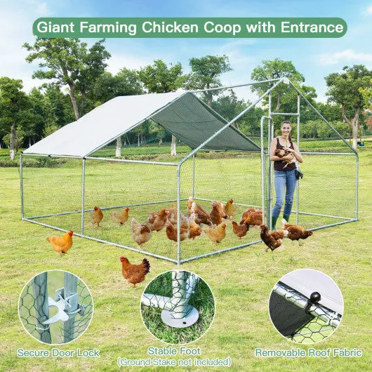 13 x 13 Feet Walk-in Chicken Coop with Waterproof Cover for Outdoor Backyard Farm