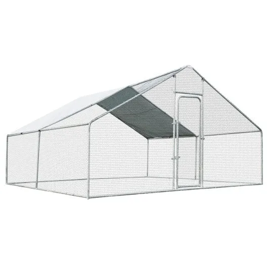 13 x 13 Feet Walk-in Chicken Coop with Waterproof Cover for Outdoor Backyard Farm