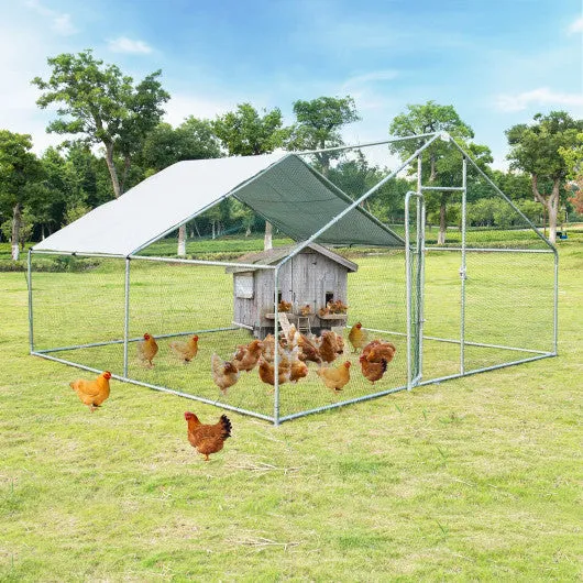 13 x 13 Feet Walk-in Chicken Coop with Waterproof Cover for Outdoor Backyard Farm