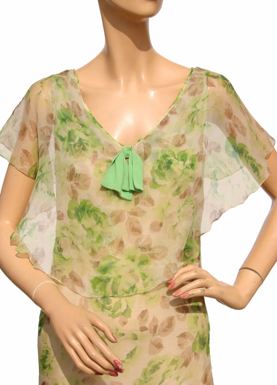 1930s Dress Floral Print Silk Chiffon