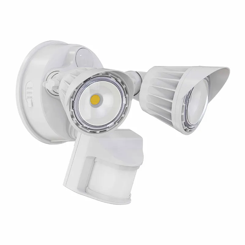 2 Head LED Security Light, 1900 Lumens, 20 watt, 120V, CCT Selectable, Bronze or White Finish, With PIR Sensor