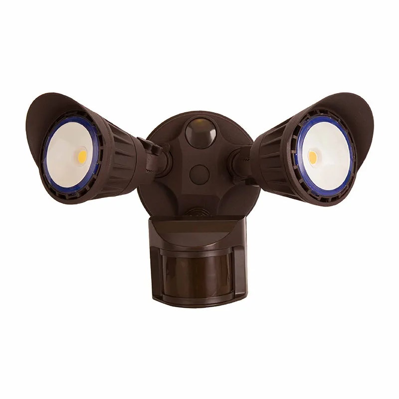 2 Head LED Security Light, 1900 Lumens, 20 watt, 120V, CCT Selectable, Bronze or White Finish, With PIR Sensor