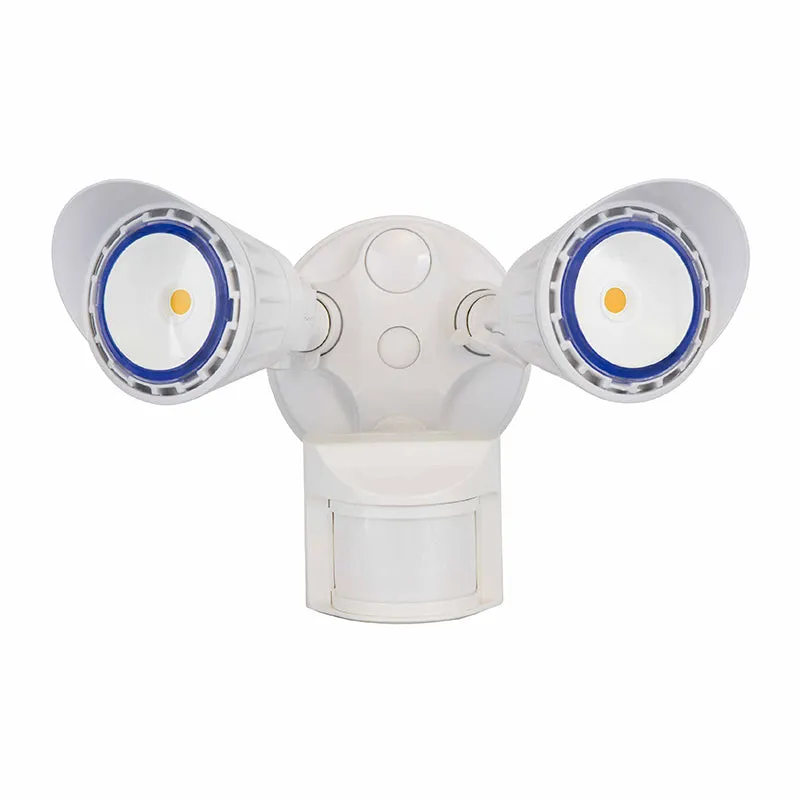 2 Head LED Security Light, 1900 Lumens, 20 watt, 120V, CCT Selectable, Bronze or White Finish, With PIR Sensor