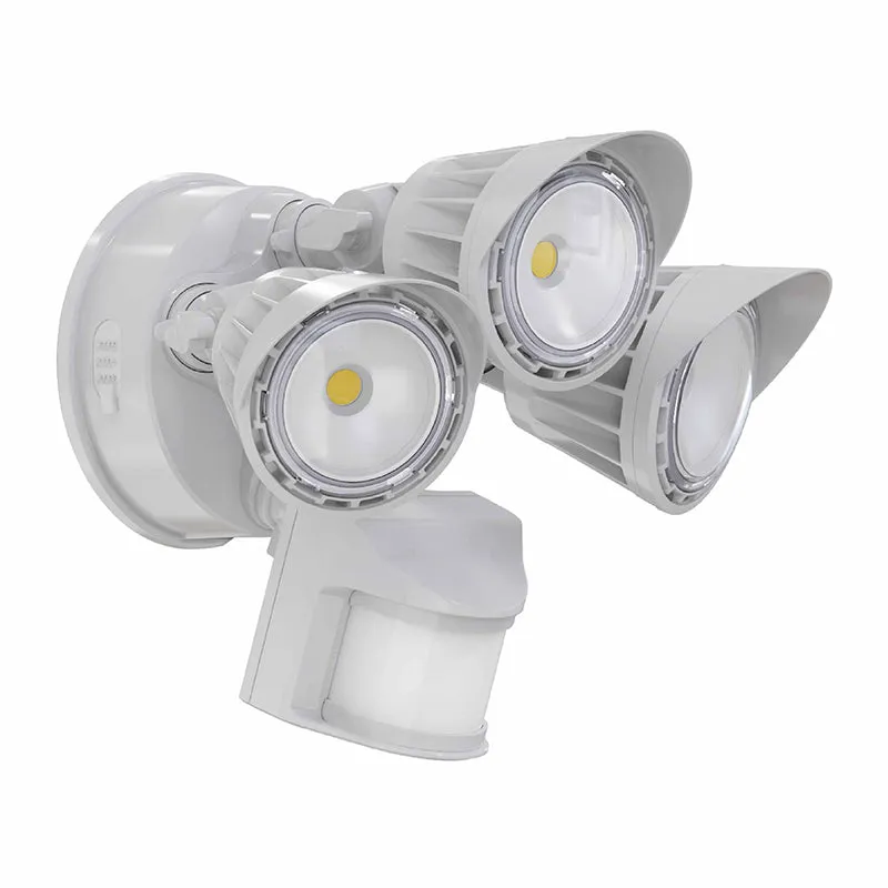 3 Head LED Security Light, 2800 Lumens, 30 watt, 120V, CCT Selectable, Bronze or White Finish, With PIR Sensor