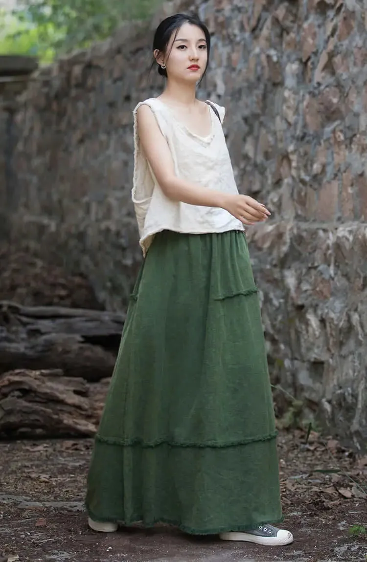 a line skirt Green Retro beach maxi skirt - skirts for women