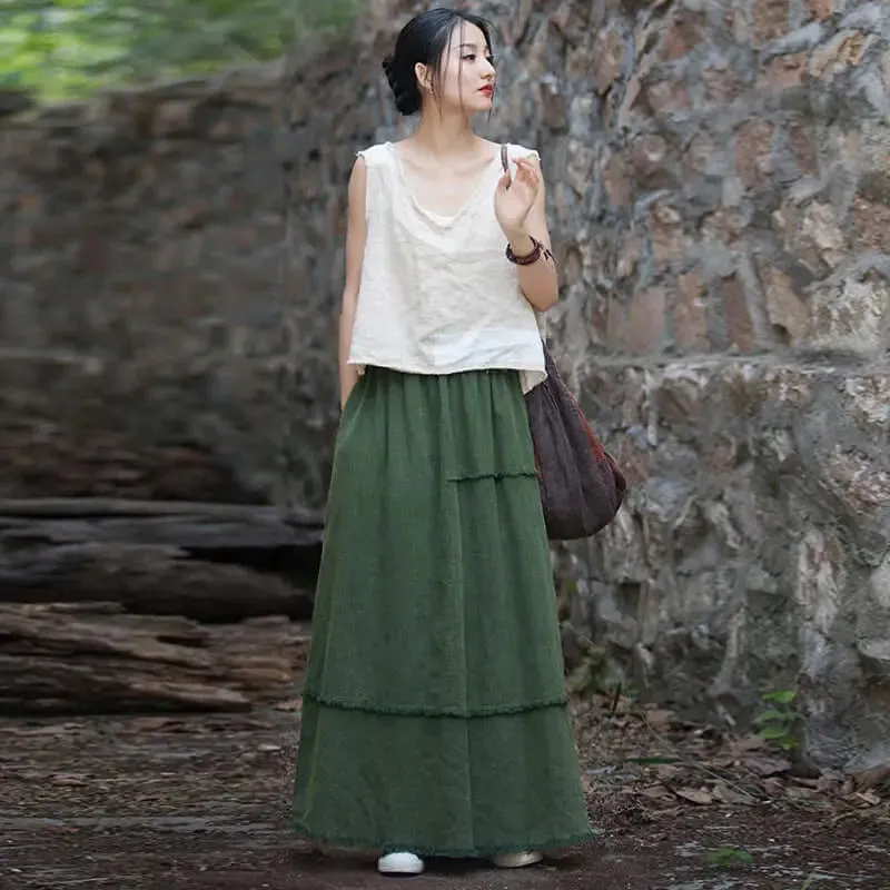 a line skirt Green Retro beach maxi skirt - skirts for women