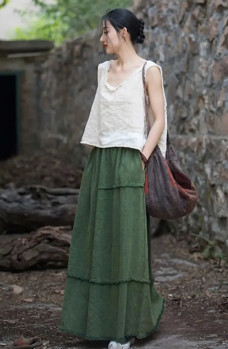 a line skirt Green Retro beach maxi skirt - skirts for women