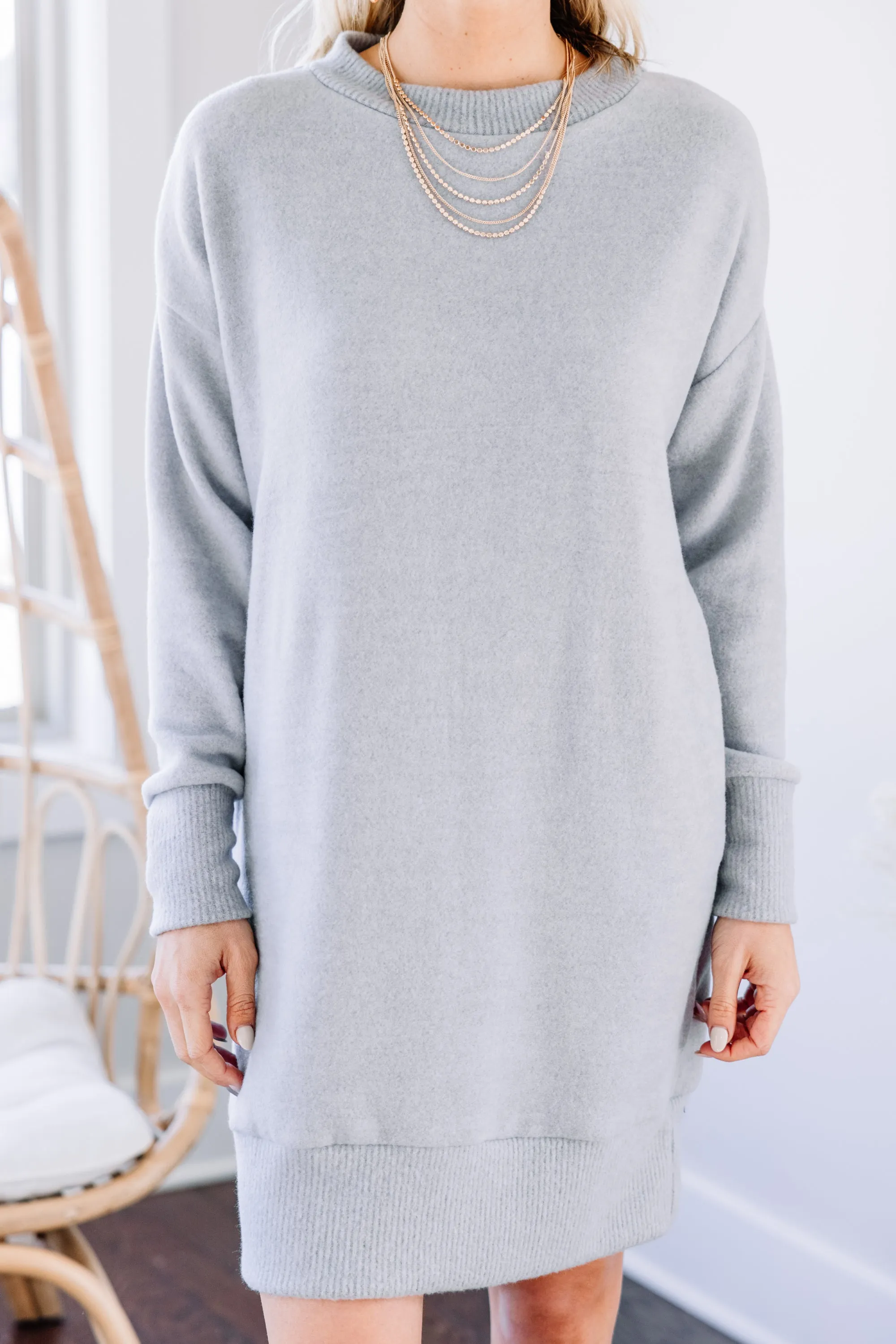 All For You Heather Gray Brushed Knit Dress