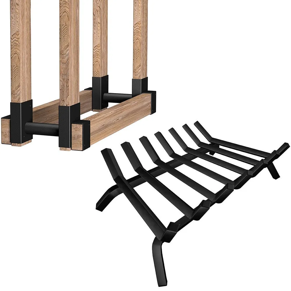 Amagabeli Black Fireplace Log Grate 30 inch Wide Bundle 2Pack Firewood Bracket Rack