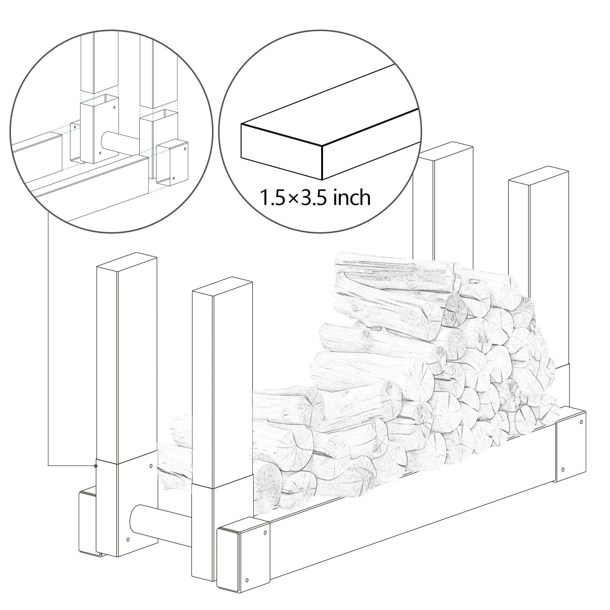 Amagabeli Firewood Bracket Log Rack Outdoor Wood Storage Fireplace Holder Model Number BG3212 & BG272