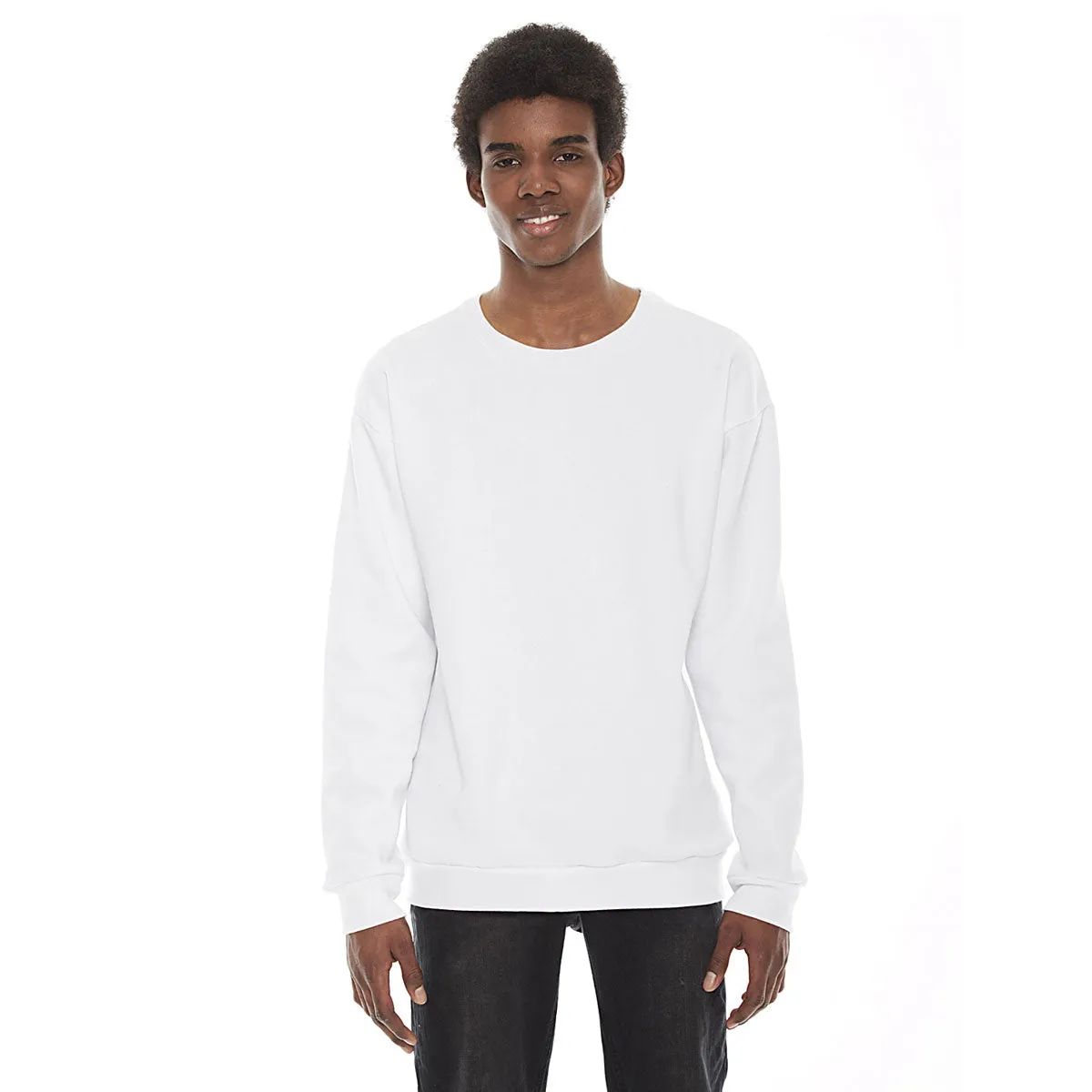 American Apparel Unisex White Flex Fleece Drop Shoulder Pullover Crewneck