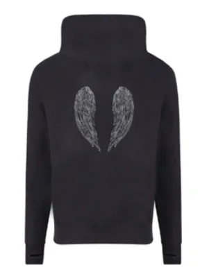 Angel Wings Organic Cowl Neck Hoodie | Black Smoke