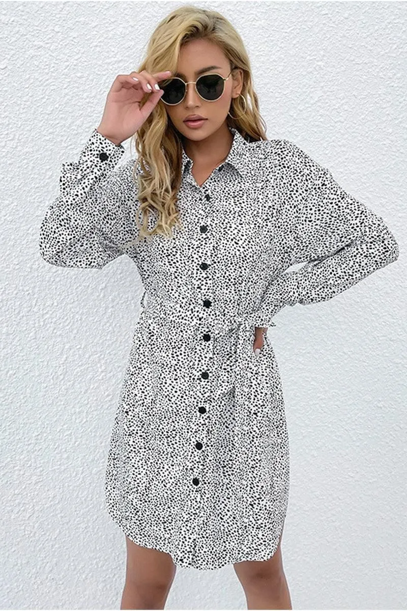 ANIMAL PATTERN BUTTON DOWN MIDI DRESS