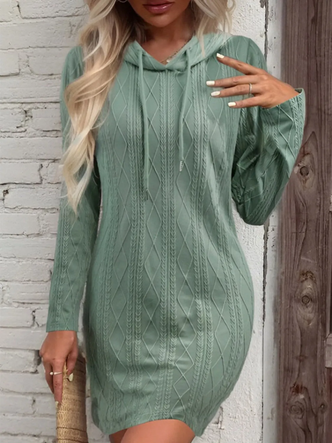 *APP EXCLUSIVE* Drawstring Hooded Sweater Dress