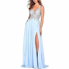 Appliques Lace Prom Dresses Long Side Split Chiffon Women Formal Evening Gowns