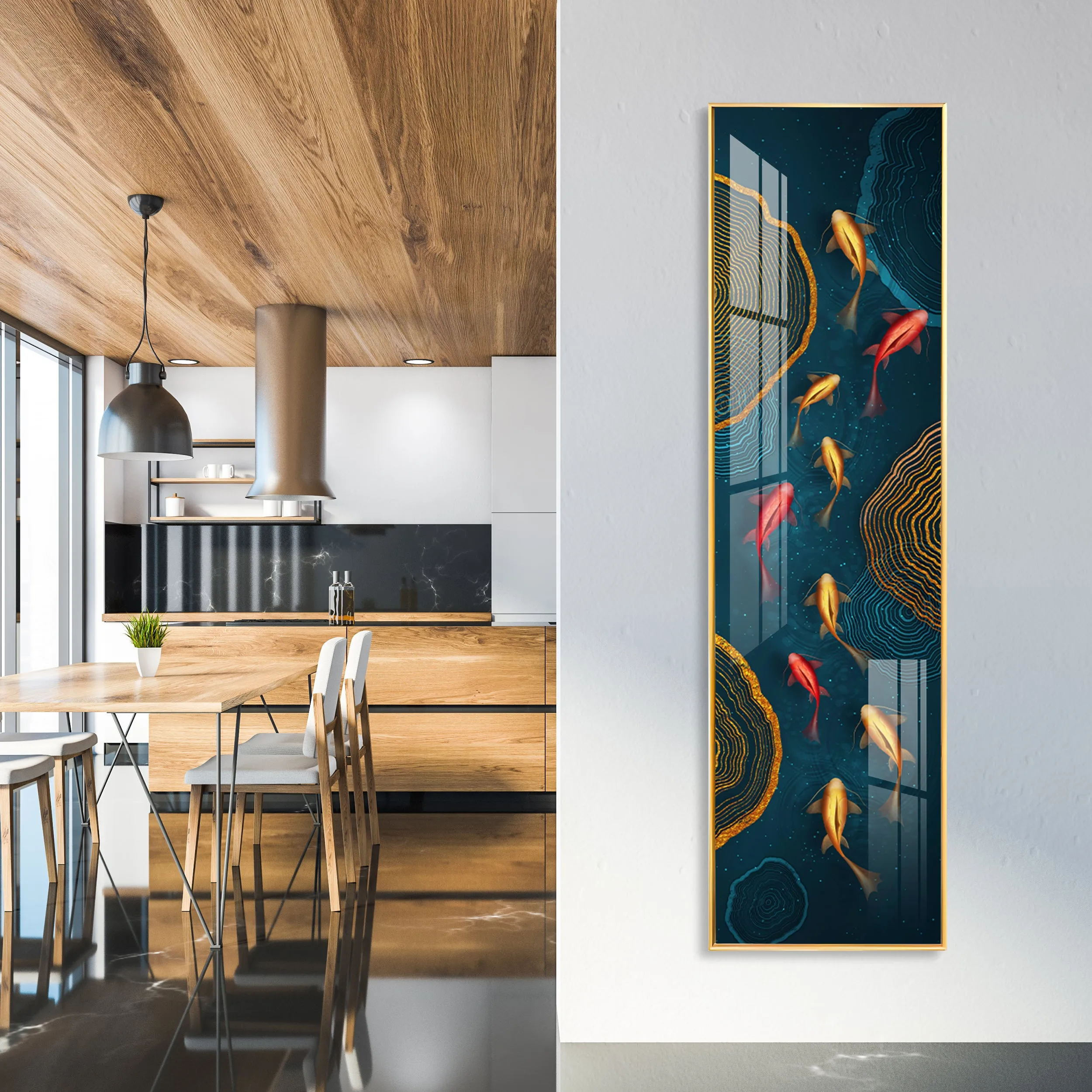 Auspicious Fishes Premium Acrylic Vertical Wall Art