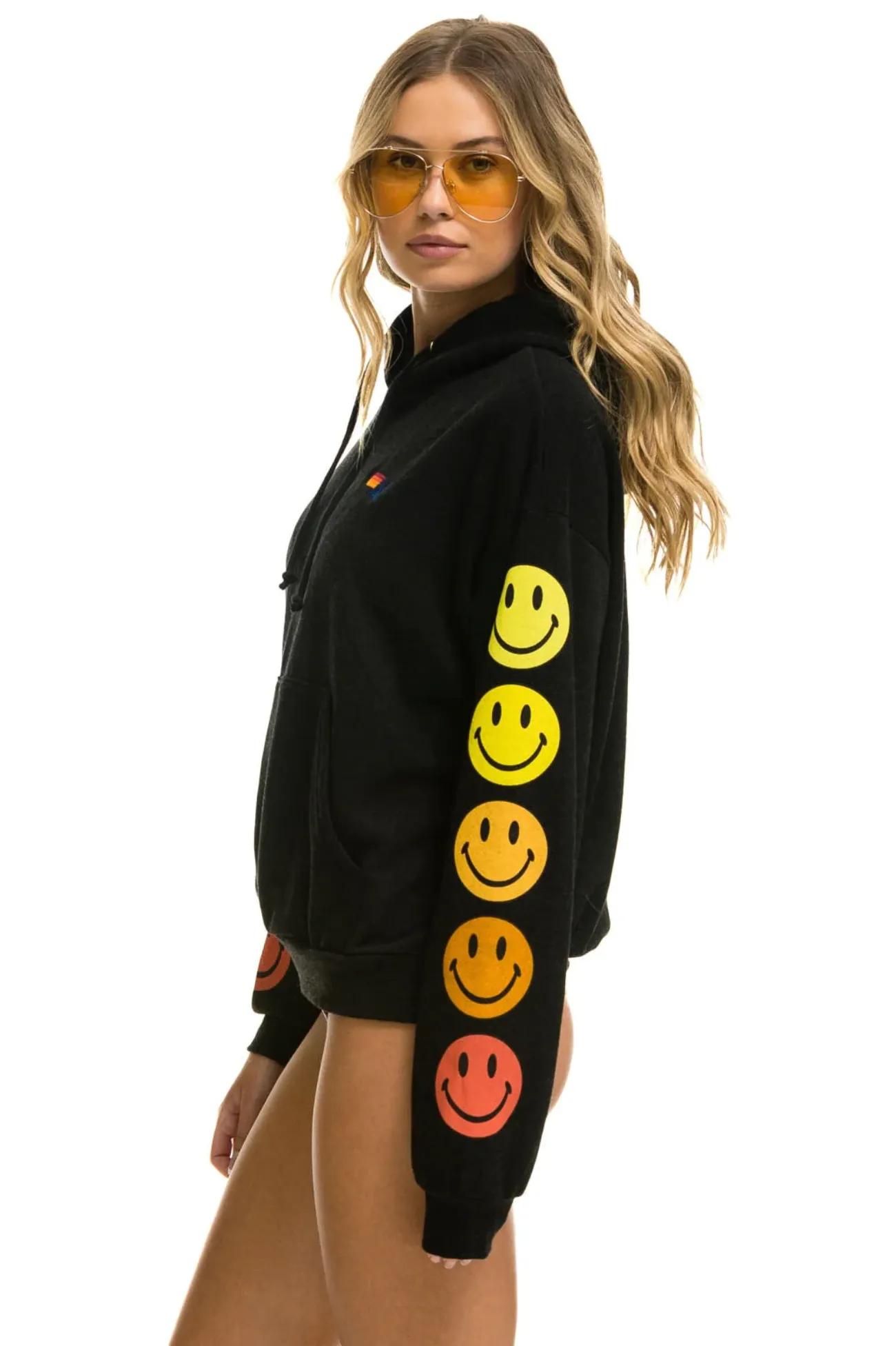 AVIATOR NATION SMILEY SUNSET UNISEX RELAXED PULLOVER HOODIE - BLACK