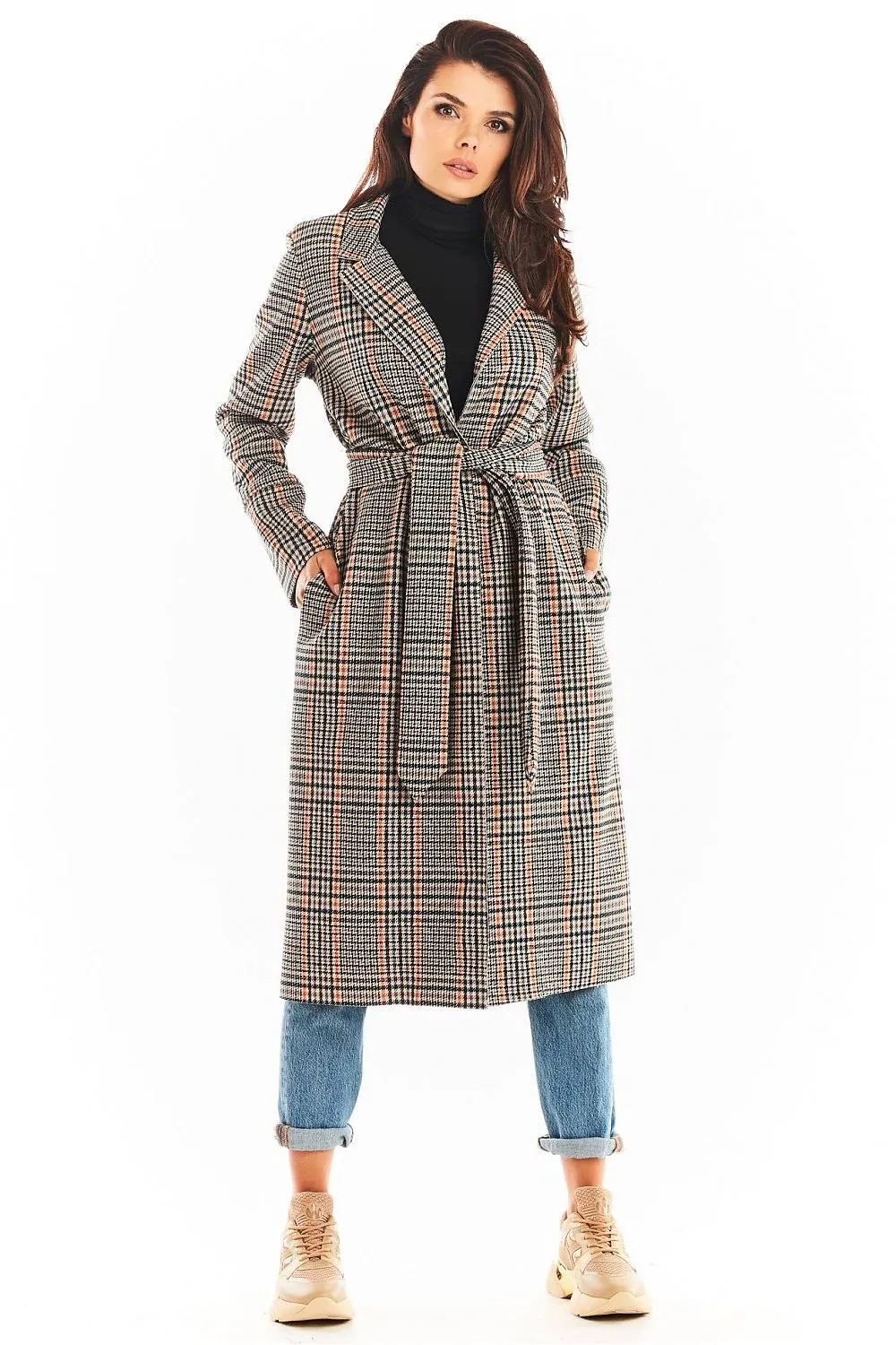 AWANA European Style Plaid Trench Coat with a Belt- Euro Brand