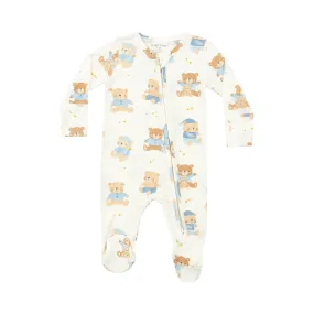 Baby Boy Footie | 2 Way Zipper: Teddy Bears- Blue | Angel Dear