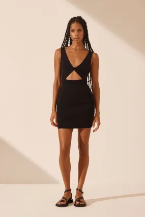 BASIC TWIST FRONT MINI DRESS - BLACK