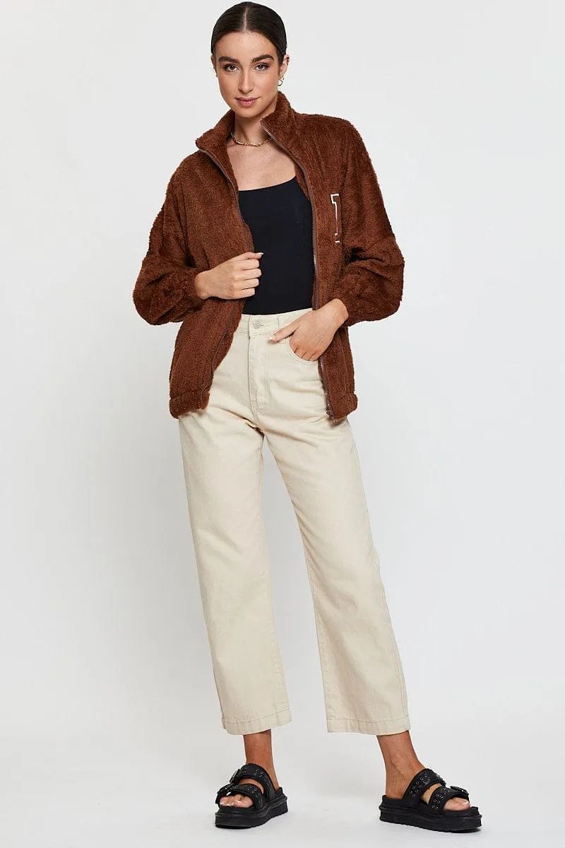 Beige Teddy Jacket Long Sleeve