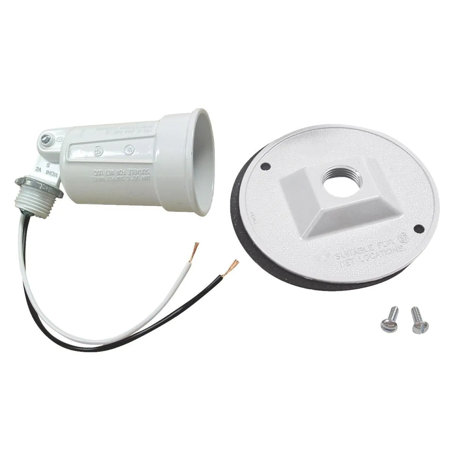 Bell White 150W Die-Cast Metal Round Weatherproof Single Outdoor Lampholder with Cover