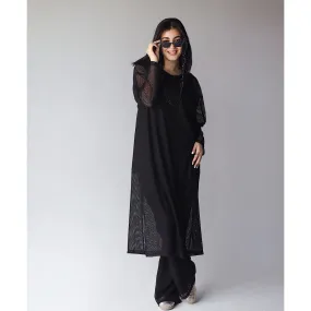 Black open knit long dress