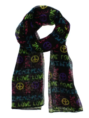 Black Scarf with Multicolour Love & Peace Print