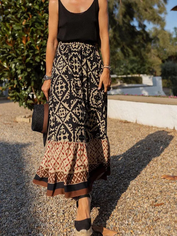 Bohemian Ethnic Style Stitching Swing Skirt