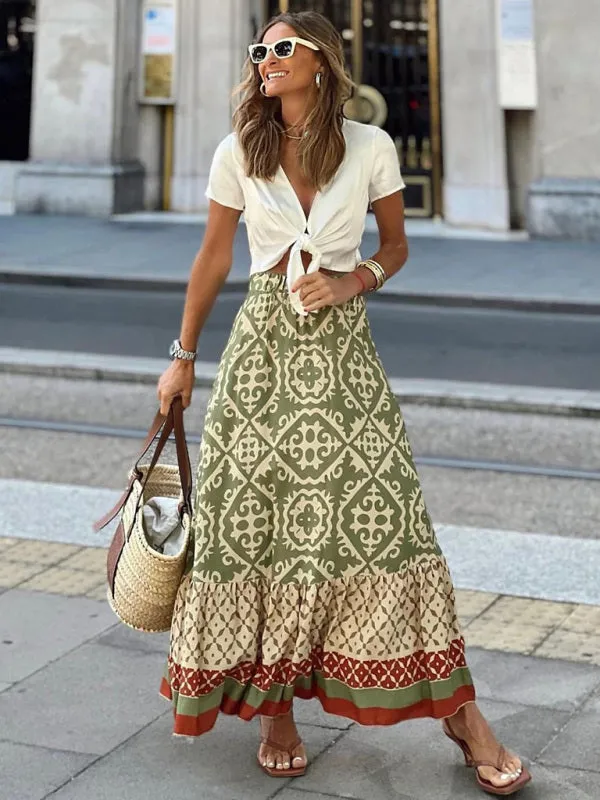 Bohemian Ethnic Style Stitching Swing Skirt