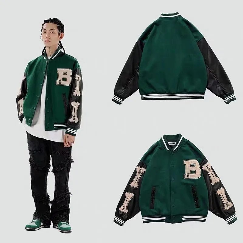 Bone Varsity Jacket Spring and Autumn Loose Baseball Uniform Vintage Jacket Coat