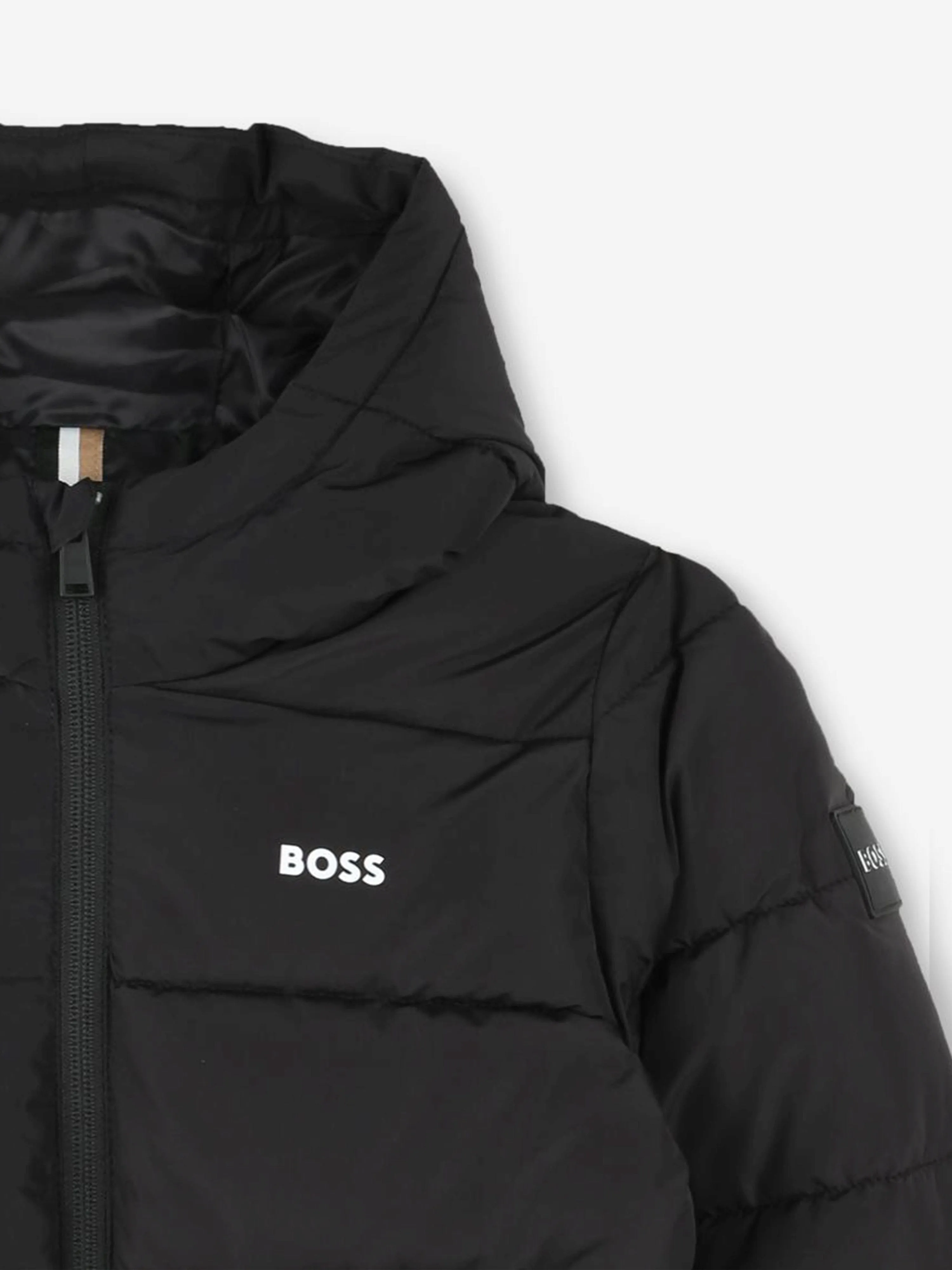 BOSS Boys Logo Puffer Jacket in Black