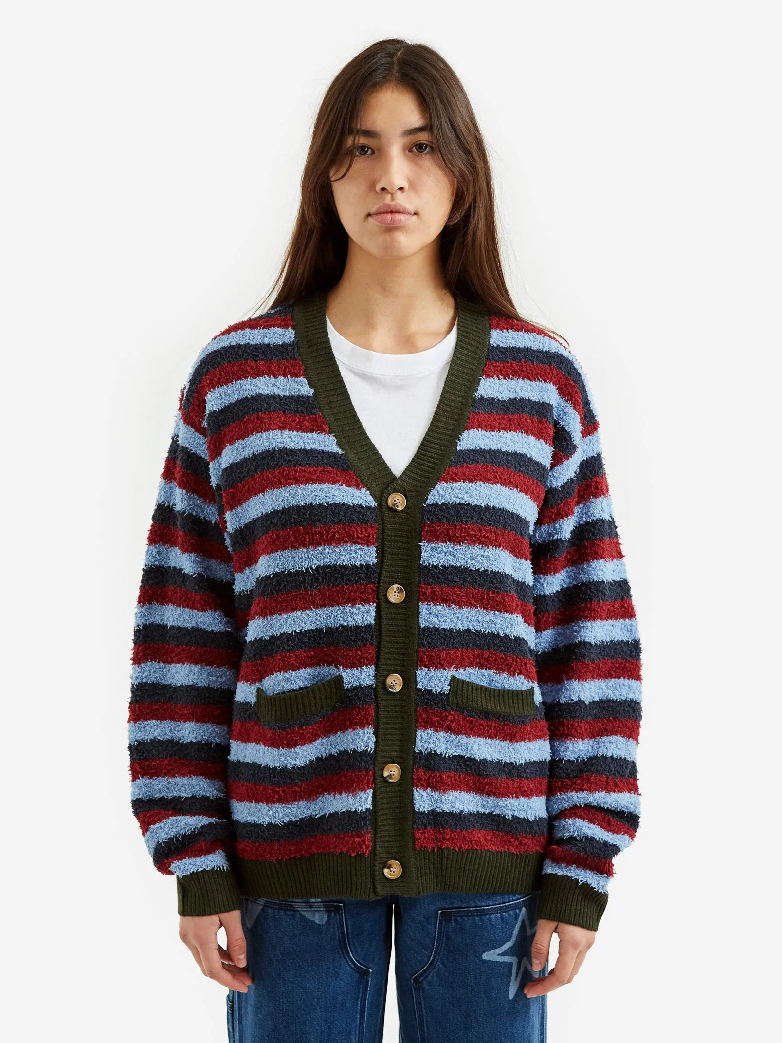 Brain Dead Teddy Fur Striped Cardigan W - Blue Multi