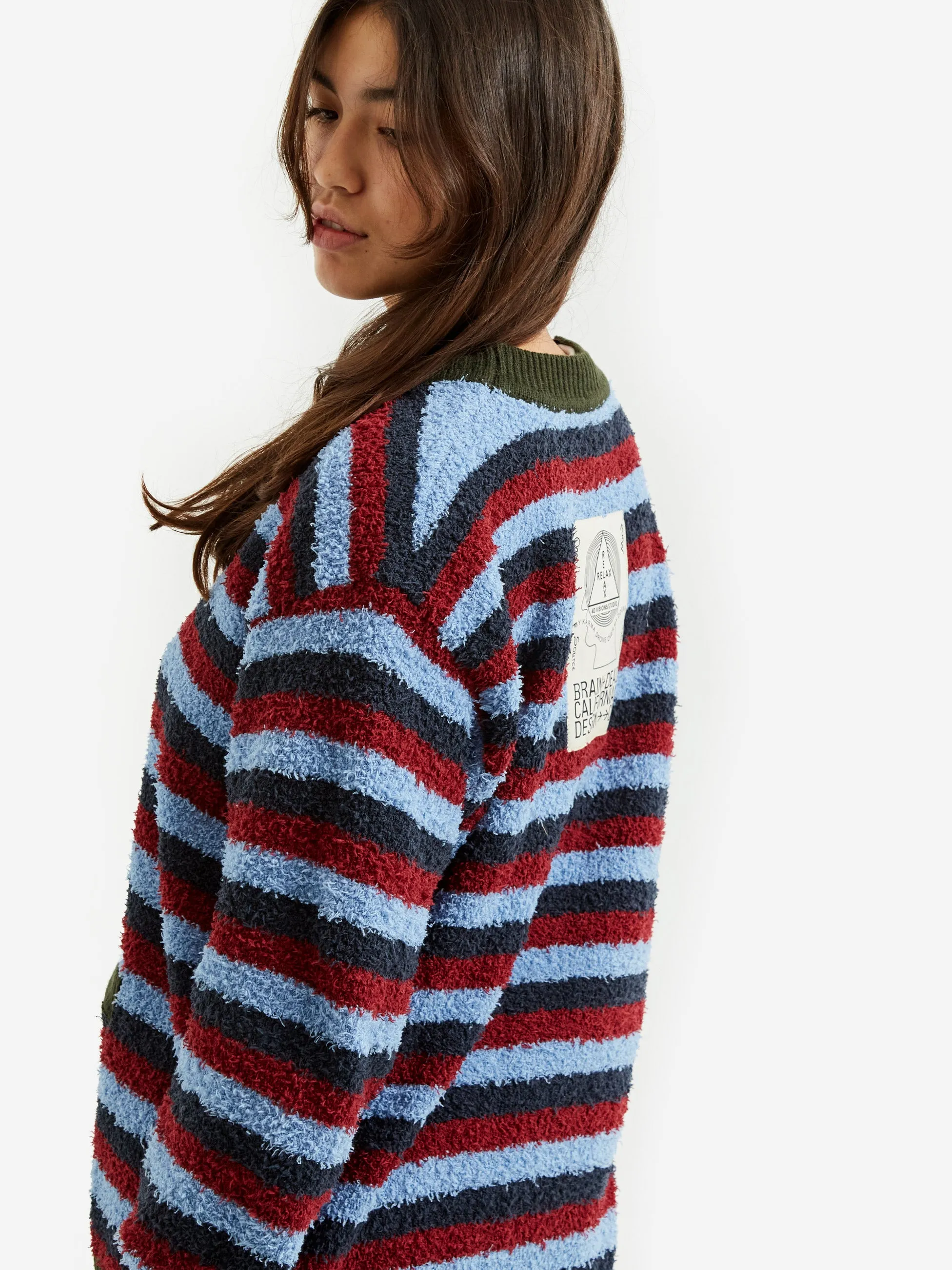 Brain Dead Teddy Fur Striped Cardigan W - Blue Multi