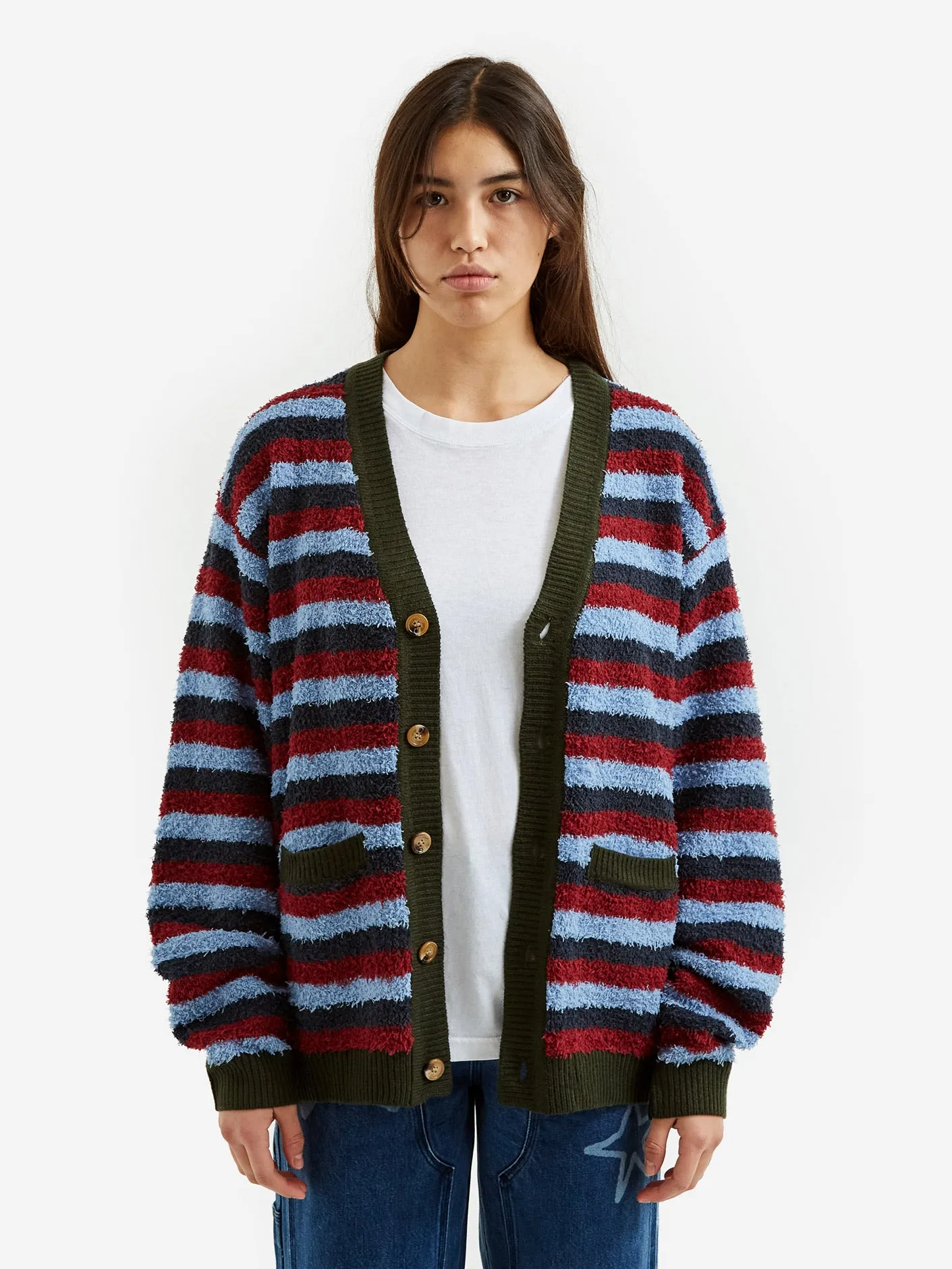 Brain Dead Teddy Fur Striped Cardigan W - Blue Multi