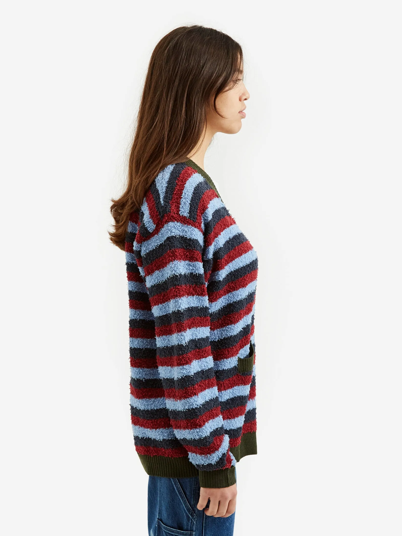 Brain Dead Teddy Fur Striped Cardigan W - Blue Multi