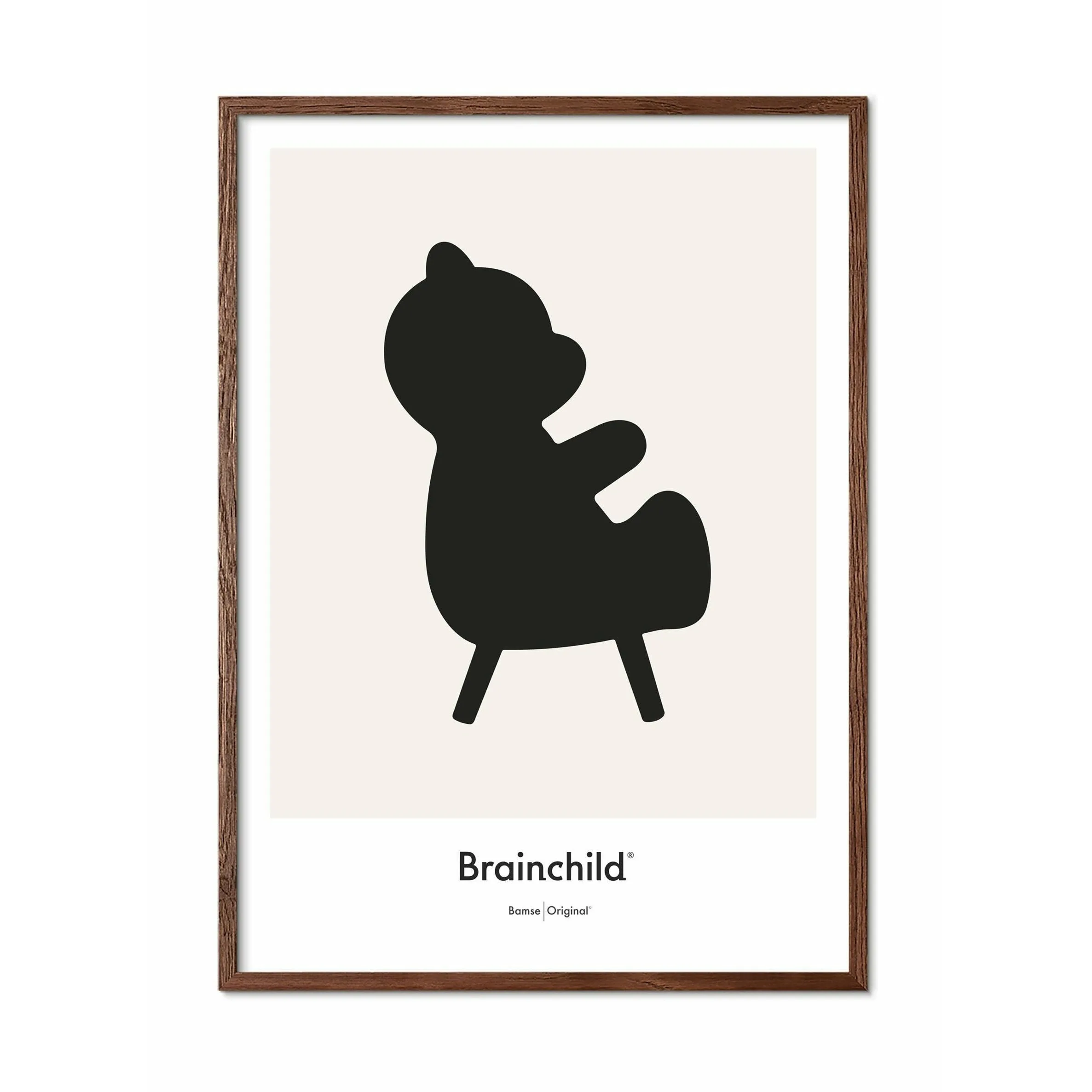 Brainchild Teddy Bear Design Icon Poster, Frame Made Of Dark Wood 50x70 Cm, Grey