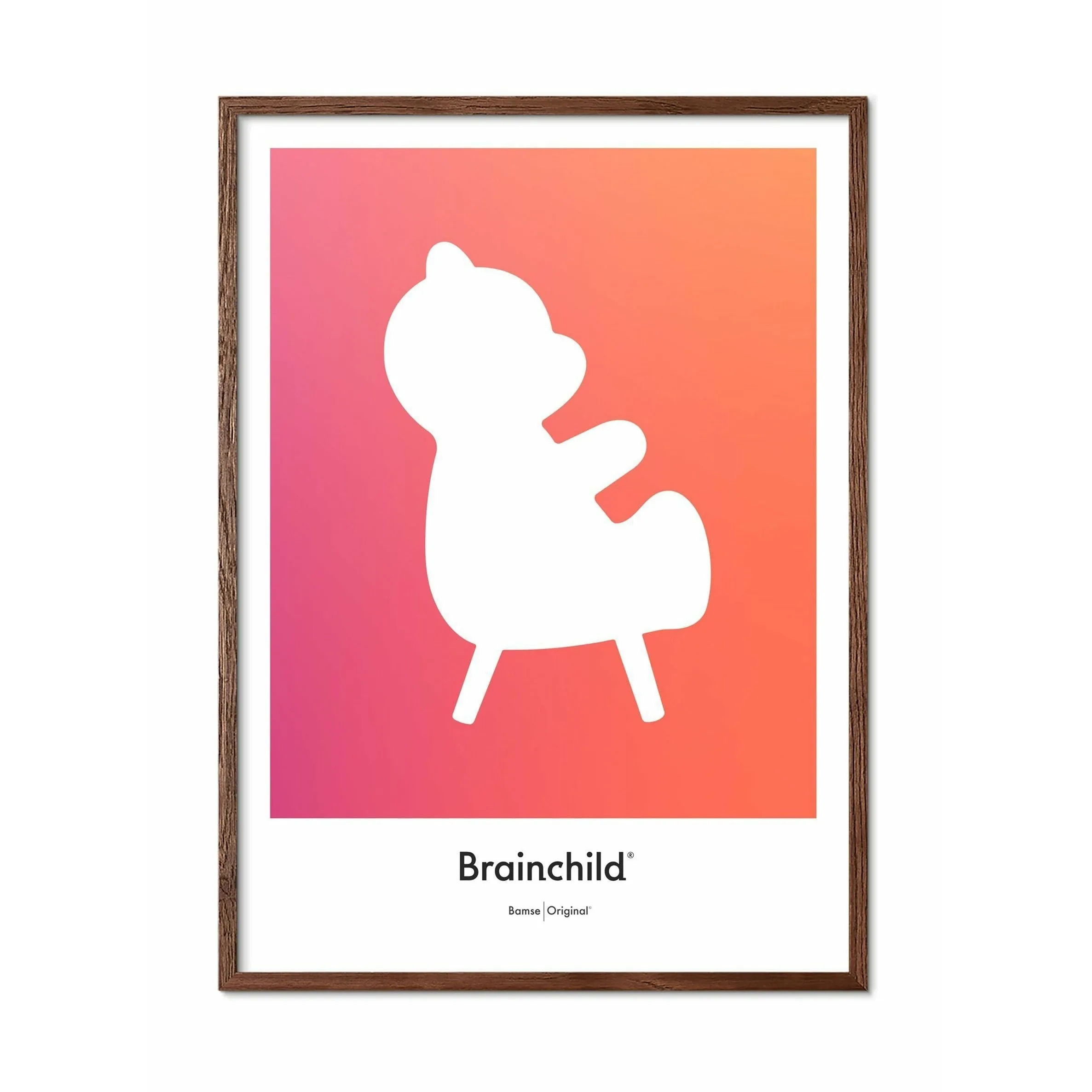 Brainchild Teddy Bear Design Icon Poster, Frame Made Of Dark Wood A5, Orange