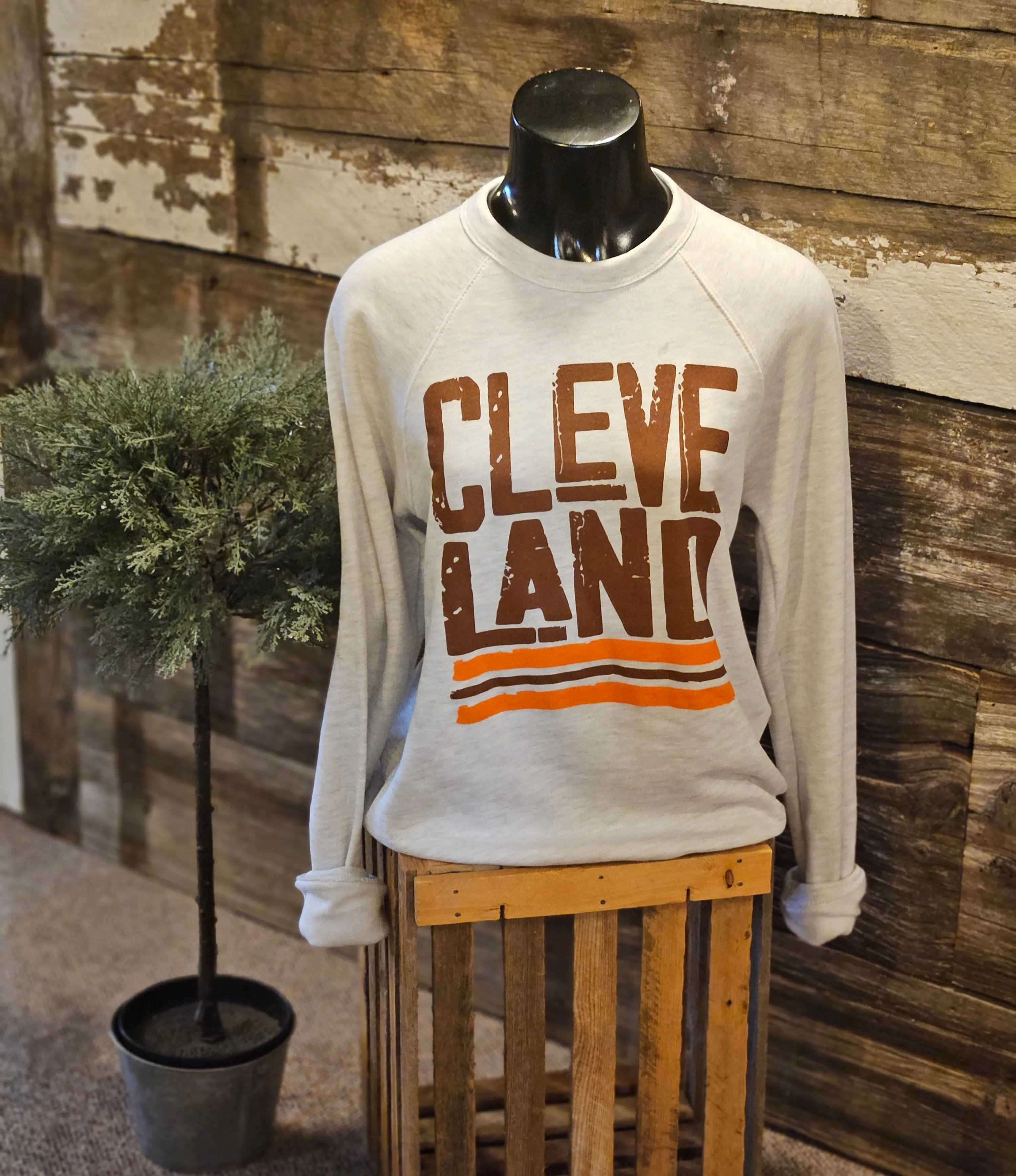 Brown/Orange CLEVELAND Game Day Crew Sweatshirt in Ash Grey