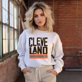 Brown/Orange CLEVELAND Game Day Crew Sweatshirt in Ash Grey