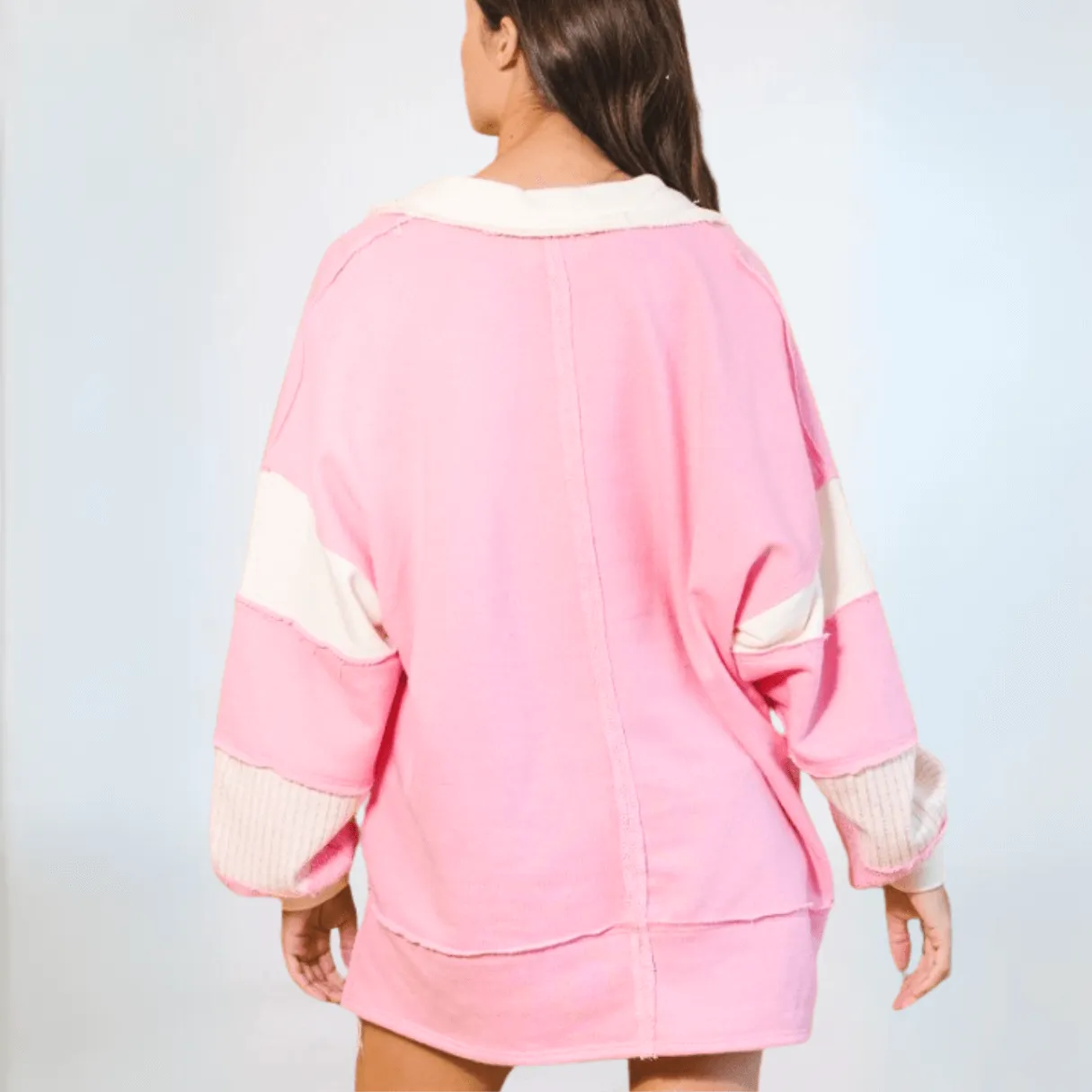 Bucket List Favorite Oversized Sweatshirt in Pink/Cream Made in USA