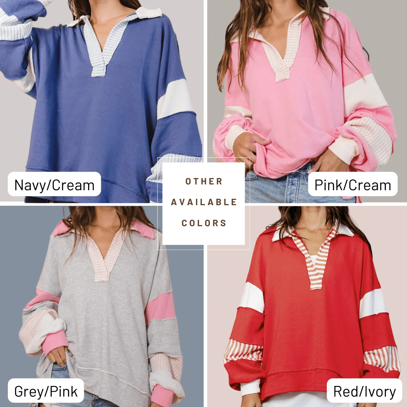 Bucket List Favorite Oversized Sweatshirt in Pink/Cream Made in USA