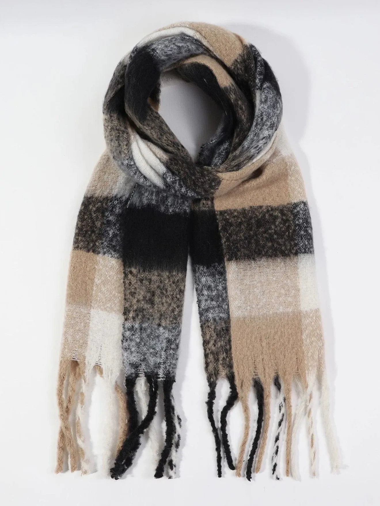 Colorblock Fringe Scarf in Black/Brown